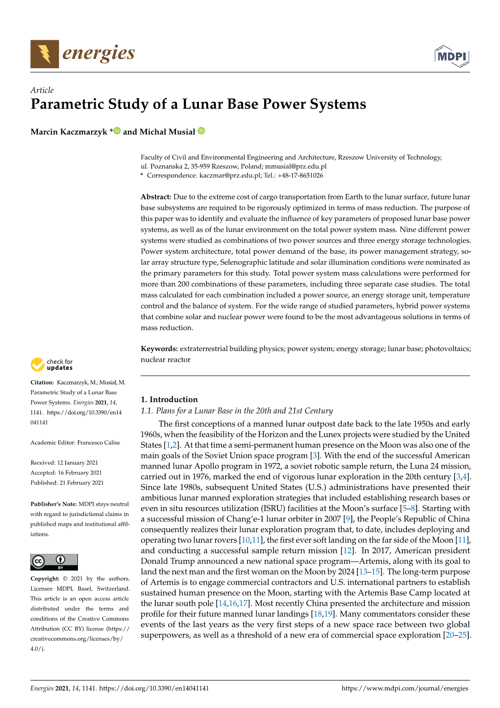 Parametric Study of a Lunar Base Power Systems