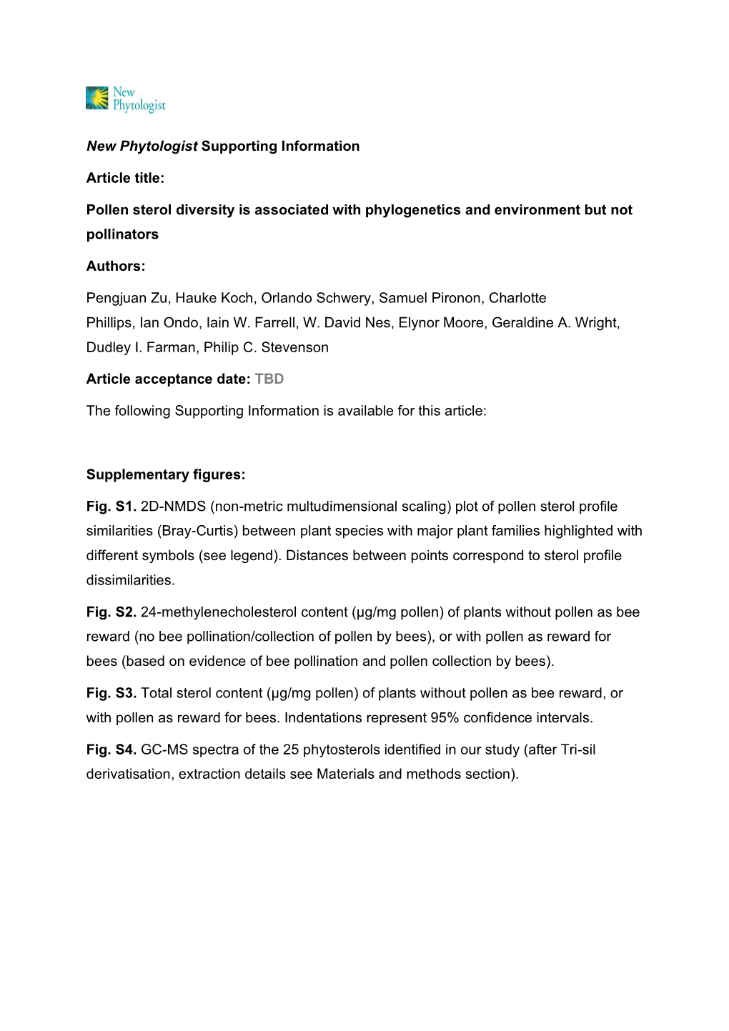 Pollen Sterol Diversity Is Associated with Phylogenetics and Environment but Not Pollinators