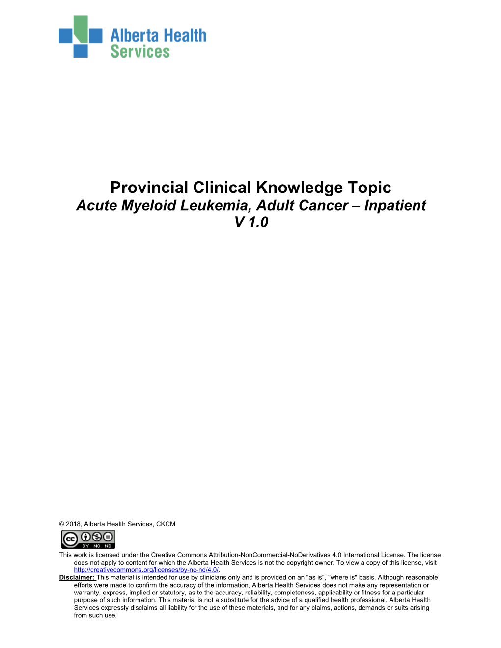 Acute Myeloid Leukemia, Adult Cancer – Inpatient V 1.0