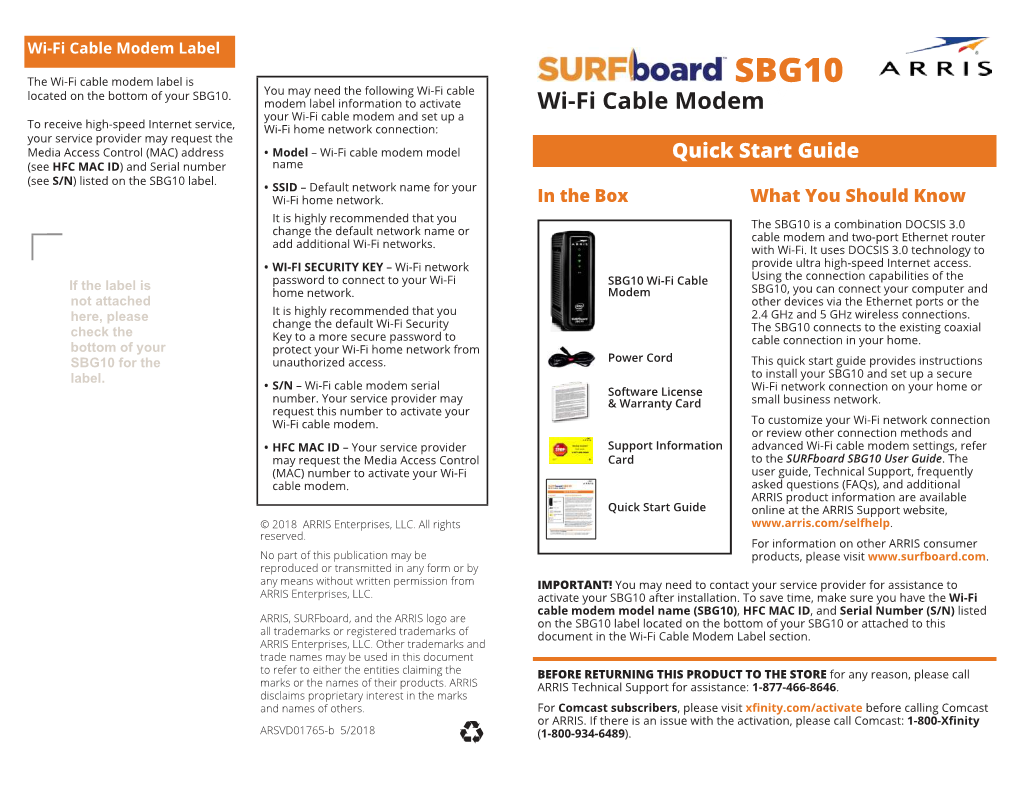 Wi-Fi Cable Modem Label