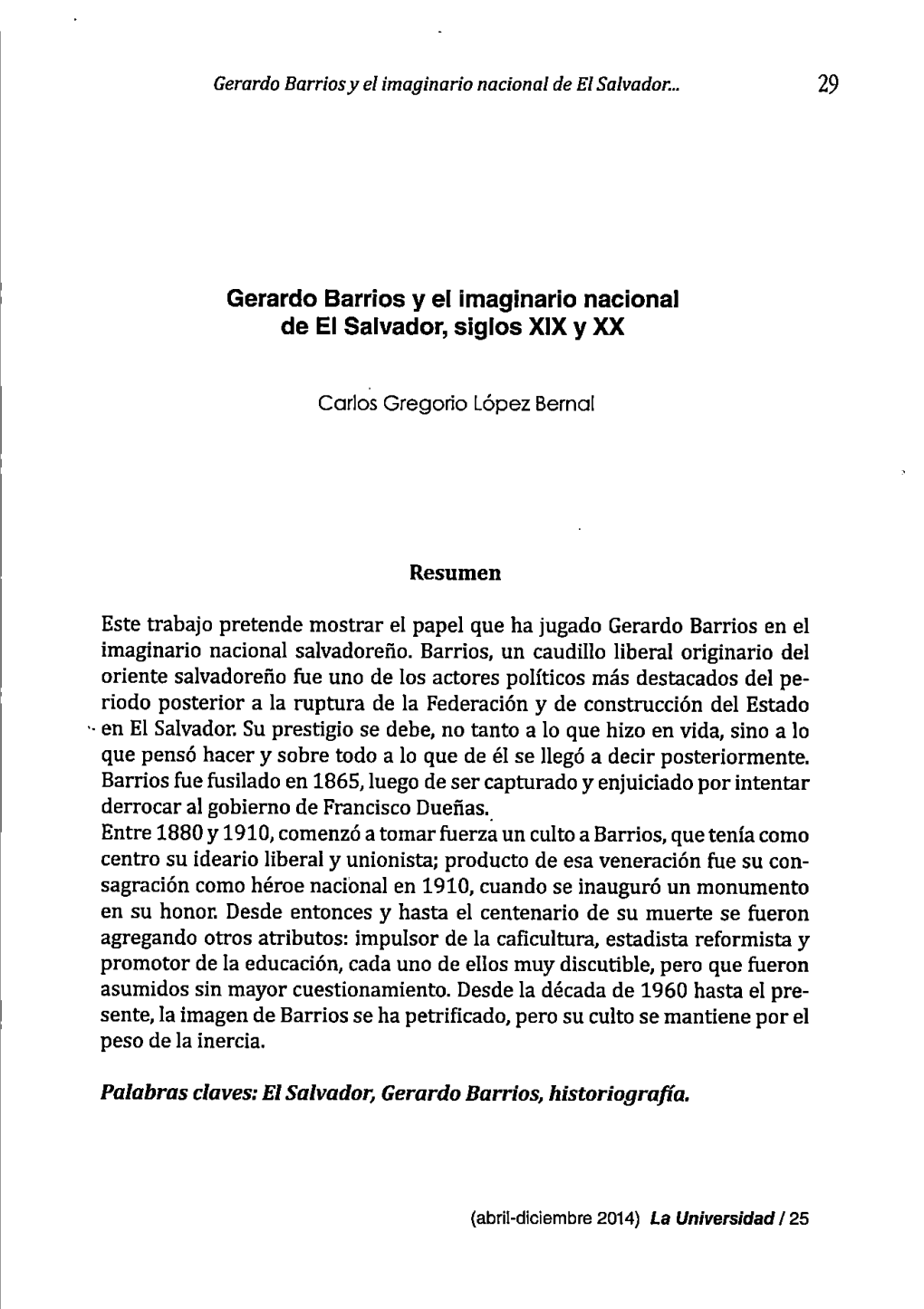 Y Resumen Gerardo Barrios Y El Imaginario Nacional De El Salvador