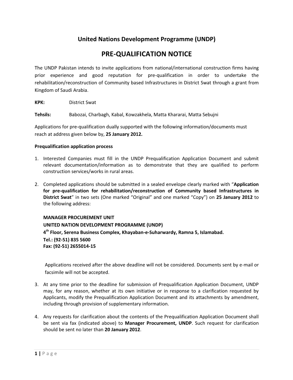 Pre-Qualification Notice