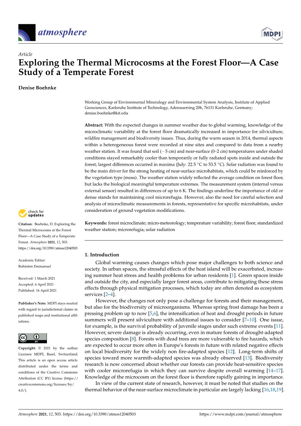 Exploring the Thermal Microcosms at the Forest Floor—A Case Study of a Temperate Forest