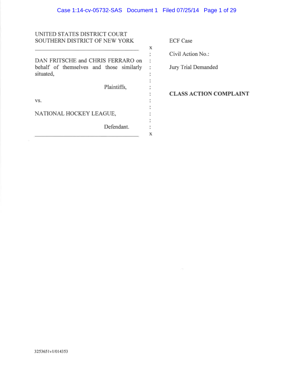 Civil Actionno.: CLASS ACTION COMPLAINT Case 1:14-Cv-05732