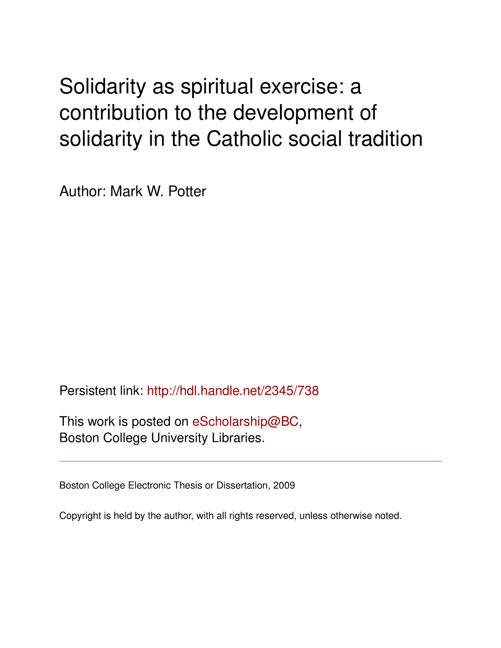 A Contribution to the Development of Solidarity in the Catholic Social Tradition