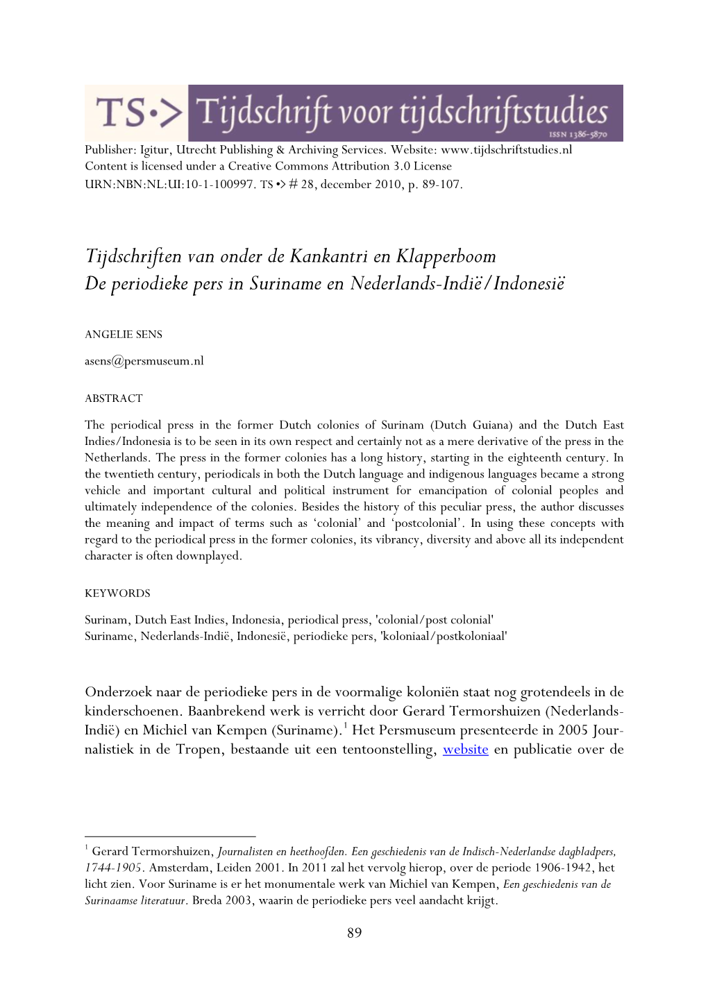 Tijdschriften Van Onder De Kankantri En Klapperboom De Periodieke Pers in Suriname En Nederlands-Indië/Indonesië