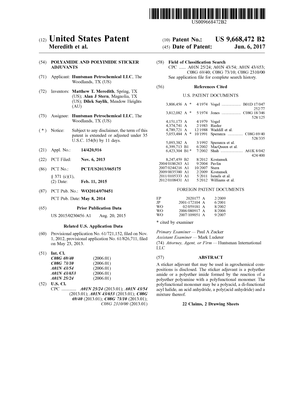 (12) United States Patent (10) Patent No.: US 9,668,472 B2 Meredith Et Al