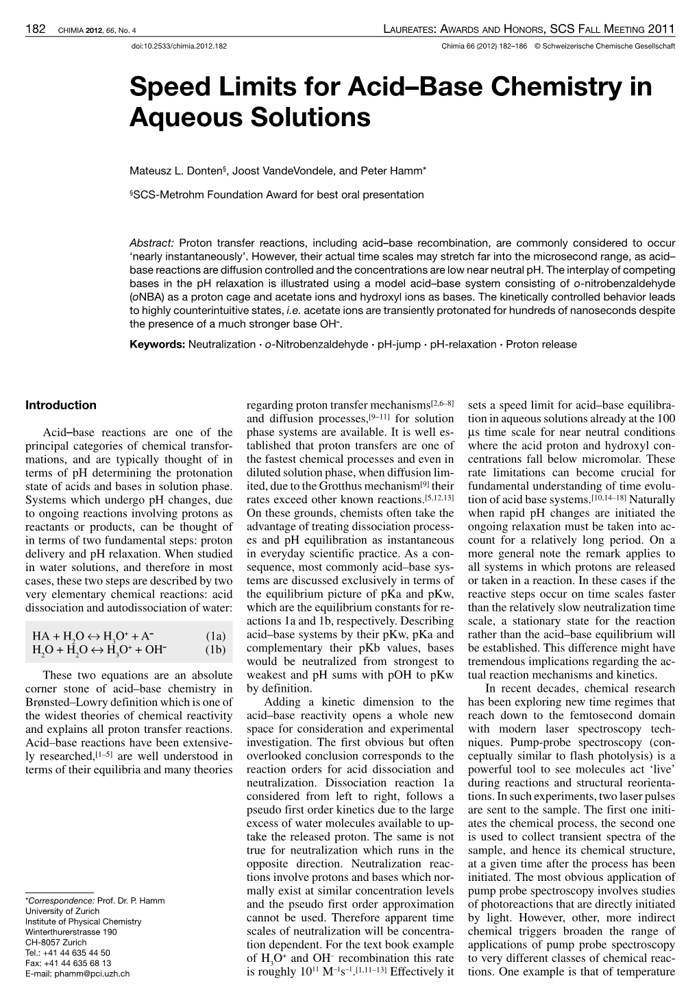 Speed Limits for Acidâœbase Chemistry in Aqueous Solutions