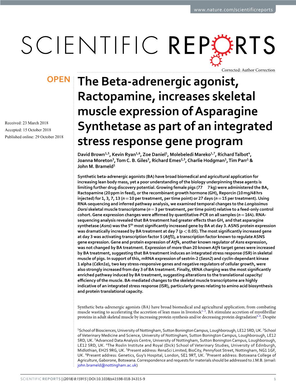 The Beta-Adrenergic Agonist, Ractopamine, Increases Skeletal