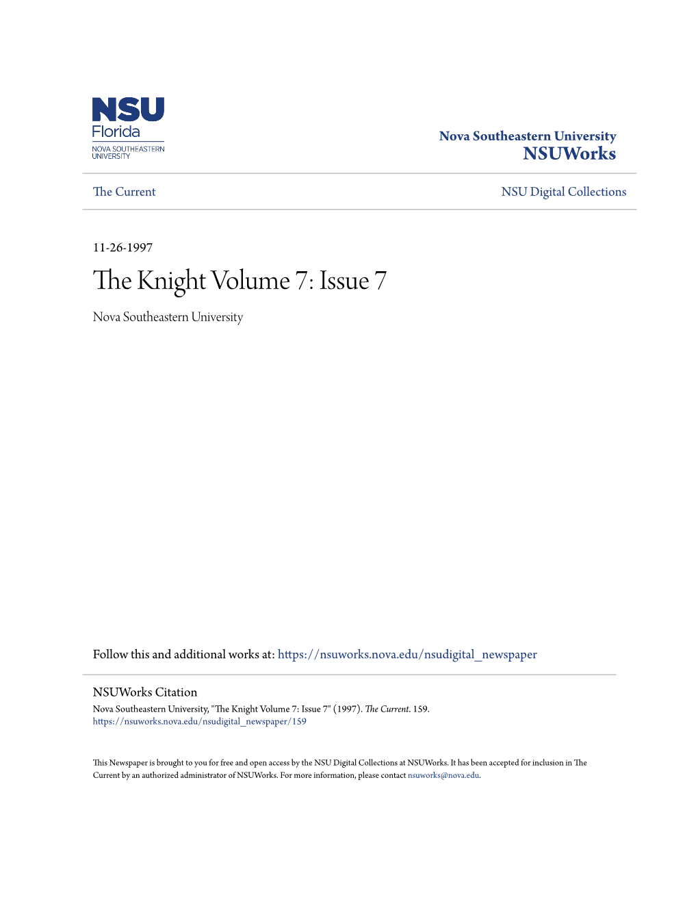 The Knight Volume 7: Issue 7 Nova Southeastern University