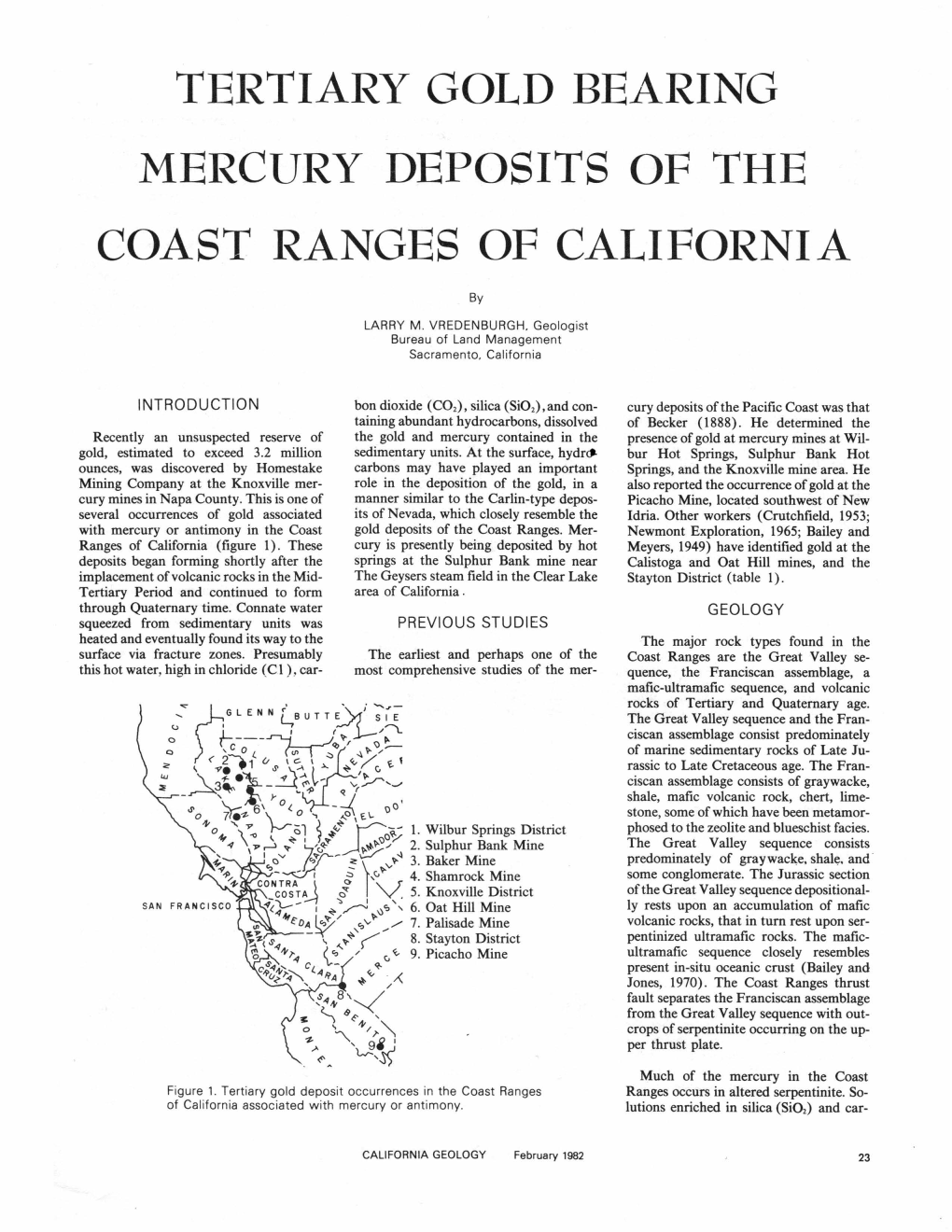 Gold Bearing Mercury Deposits of the Coast Ranges of California