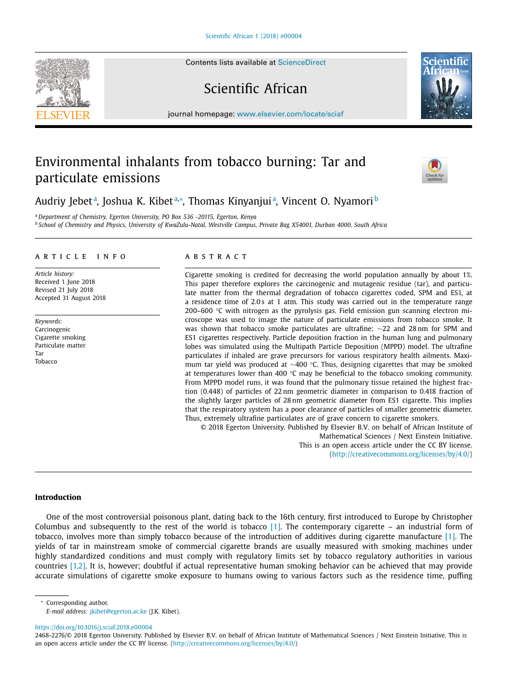 Environmental Inhalants from Tobacco Burning: Tar and Particulate Emissions