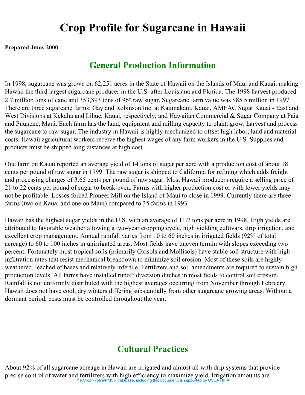 Crop Profile for Sugarcane in Hawaii