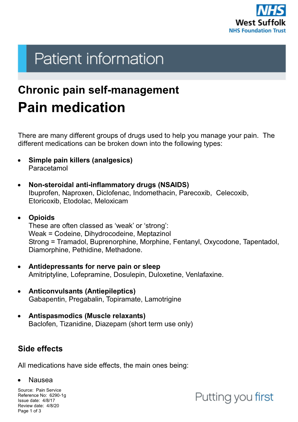 Chronic Pain Self-Management: Pain Medication