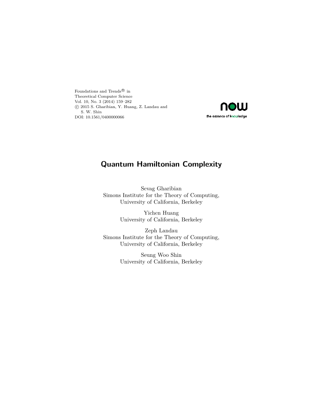 Quantum Hamiltonian Complexity