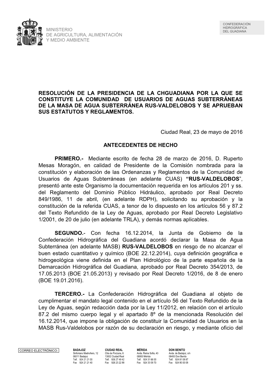 Resolución De La Presidencia De La Chguadiana Por La Que Se