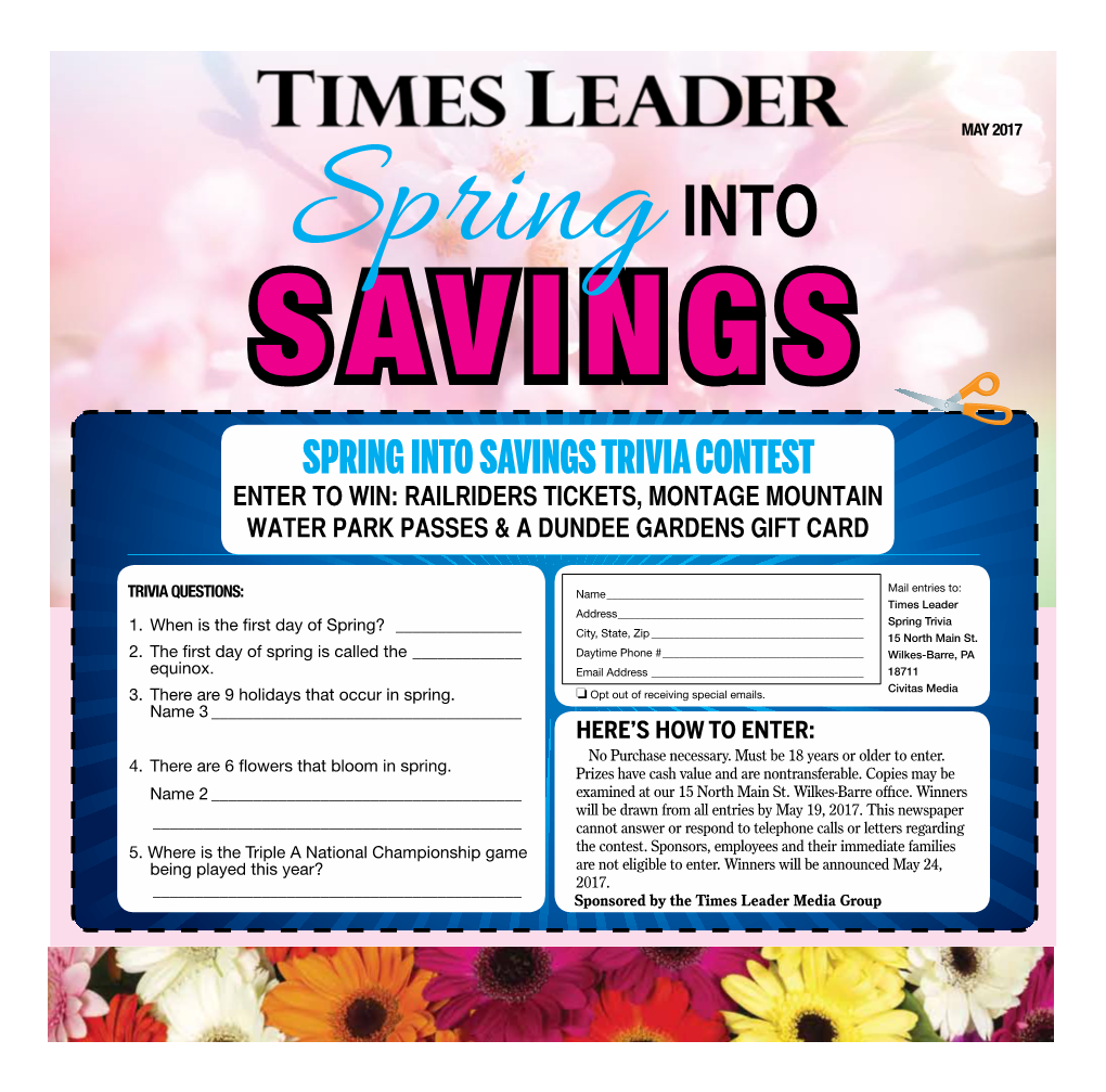 Spring Into Savings Trivia Contest Enter to Win: Railriders Tickets, Montage Mountain Water Park Passes & a Dundee Gardens Gift Card