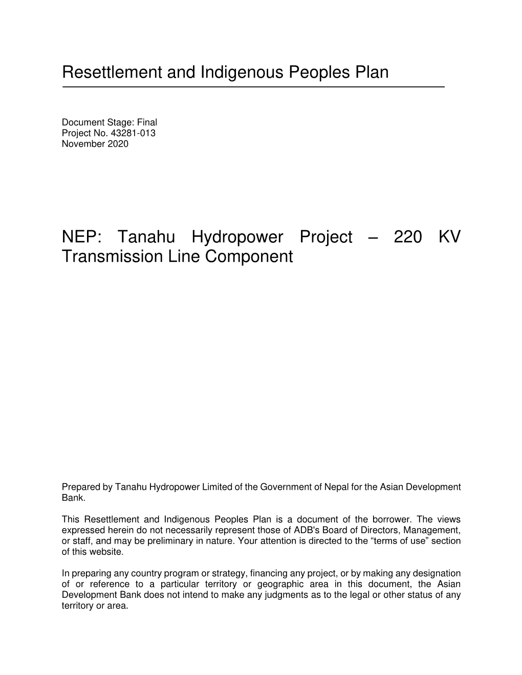 Tanahu Hydropower Project – 220 KV Transmission Line Component