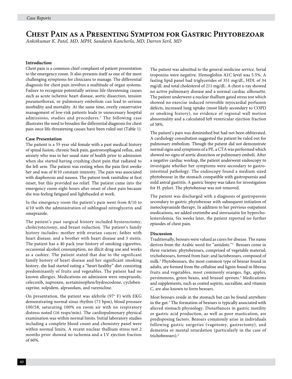 Chest Pain As a Presenting Symptom for Gastric Phytobezoar Ankitkumar K