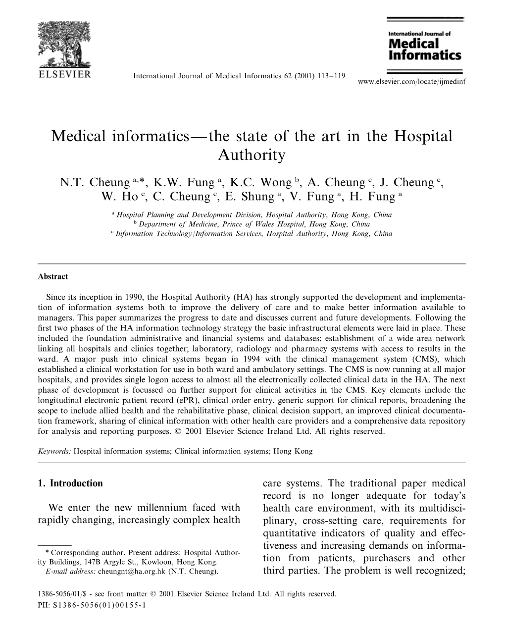 Medical Informatics—The State of the Art in the Hospital Authority
