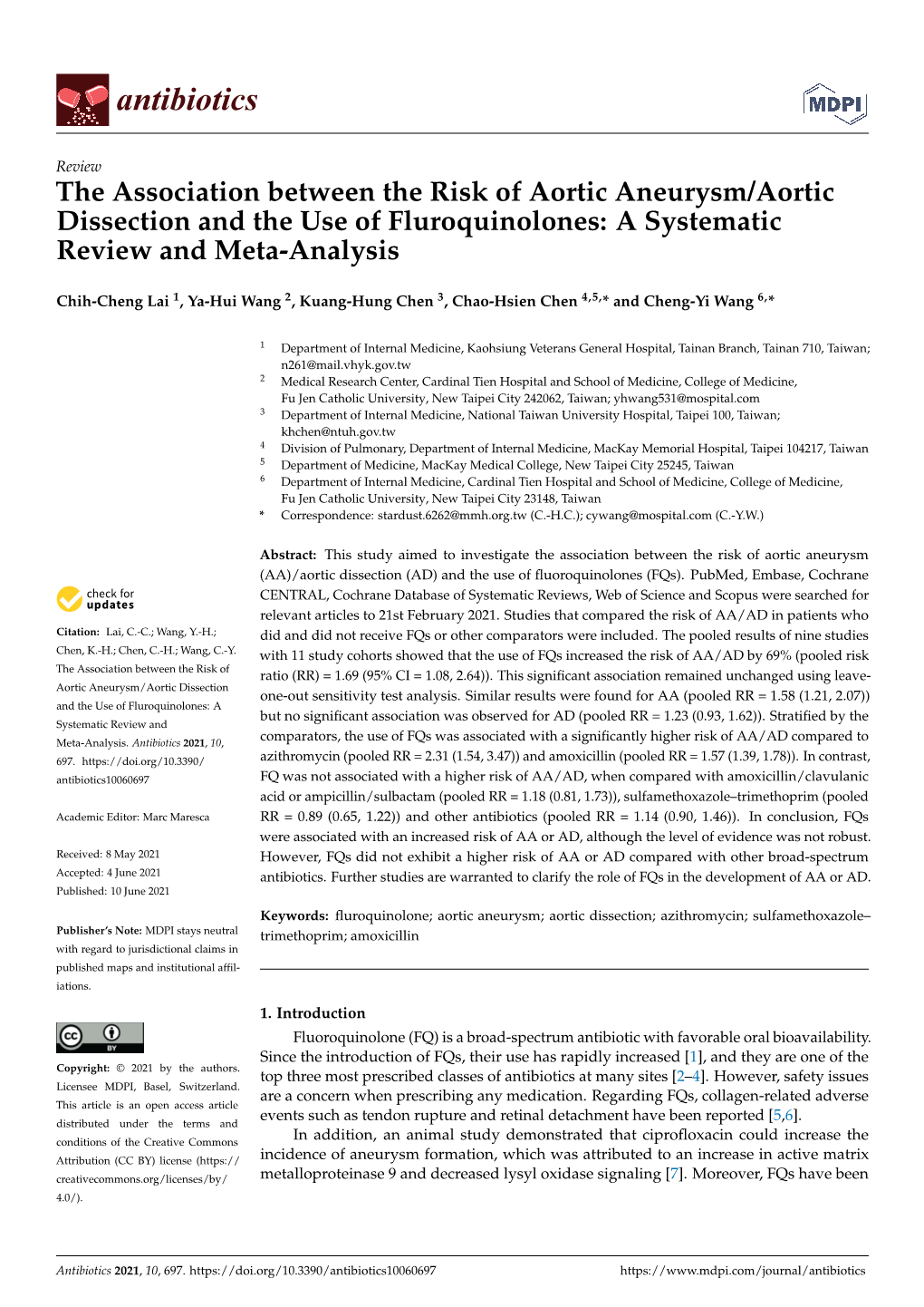 The Association Between the Risk of Aortic Aneurysm/Aortic Dissection and the Use of Fluroquinolones: a Systematic Review and Meta-Analysis