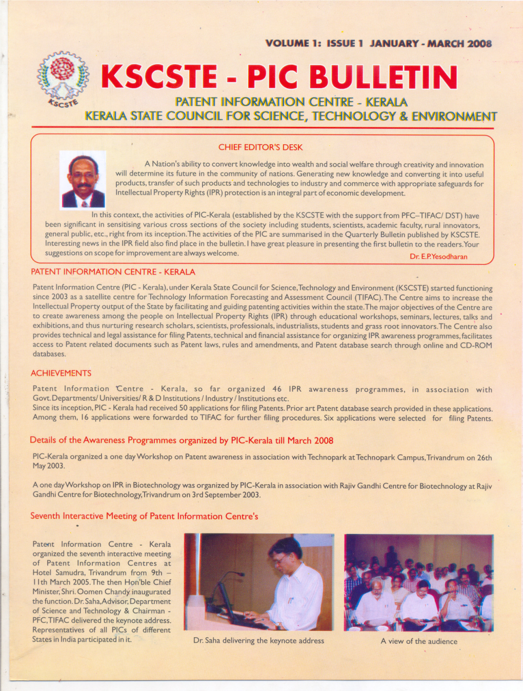 KSCSTE- PIC BULLETIN PATENT Informatjon CENTRE - Kerala ,., KERAIA STATE Council for SCJENCE, TECHNOLOGY & ENVJRONMENT