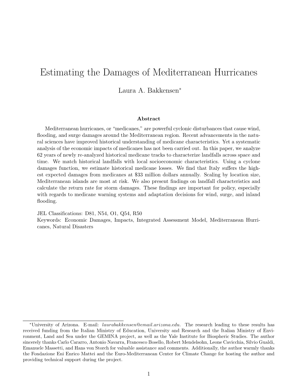 Estimating the Damages of Mediterranean Hurricanes