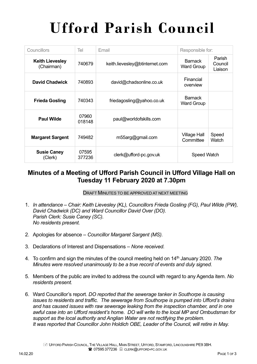 Ufford Parish Council Draft Minutes 02.20