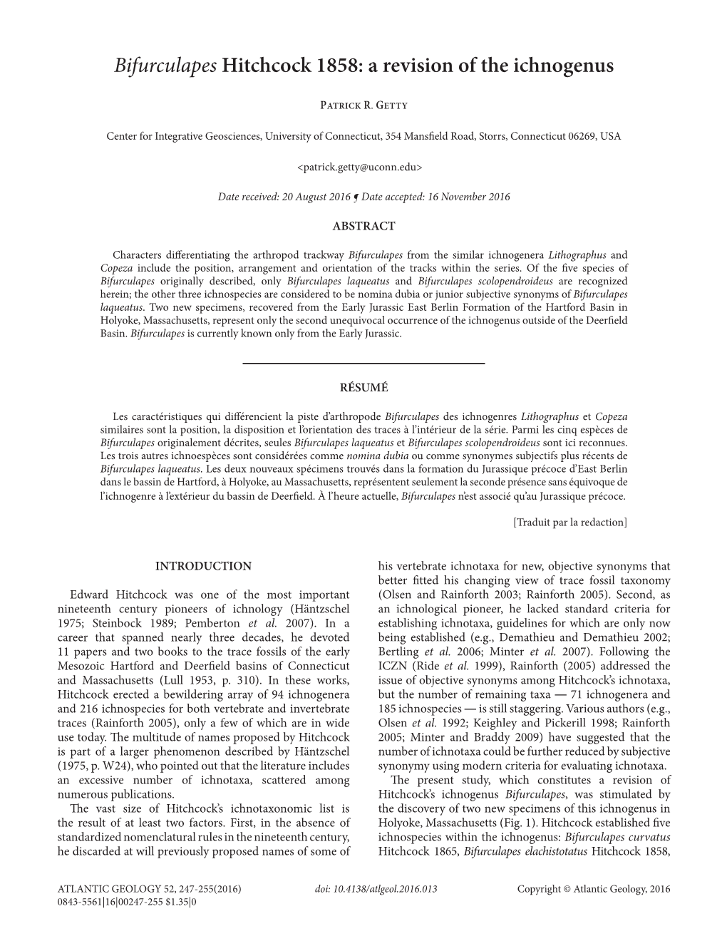 Bifurculapes Hitchcock 1858: a Revision of the Ichnogenus