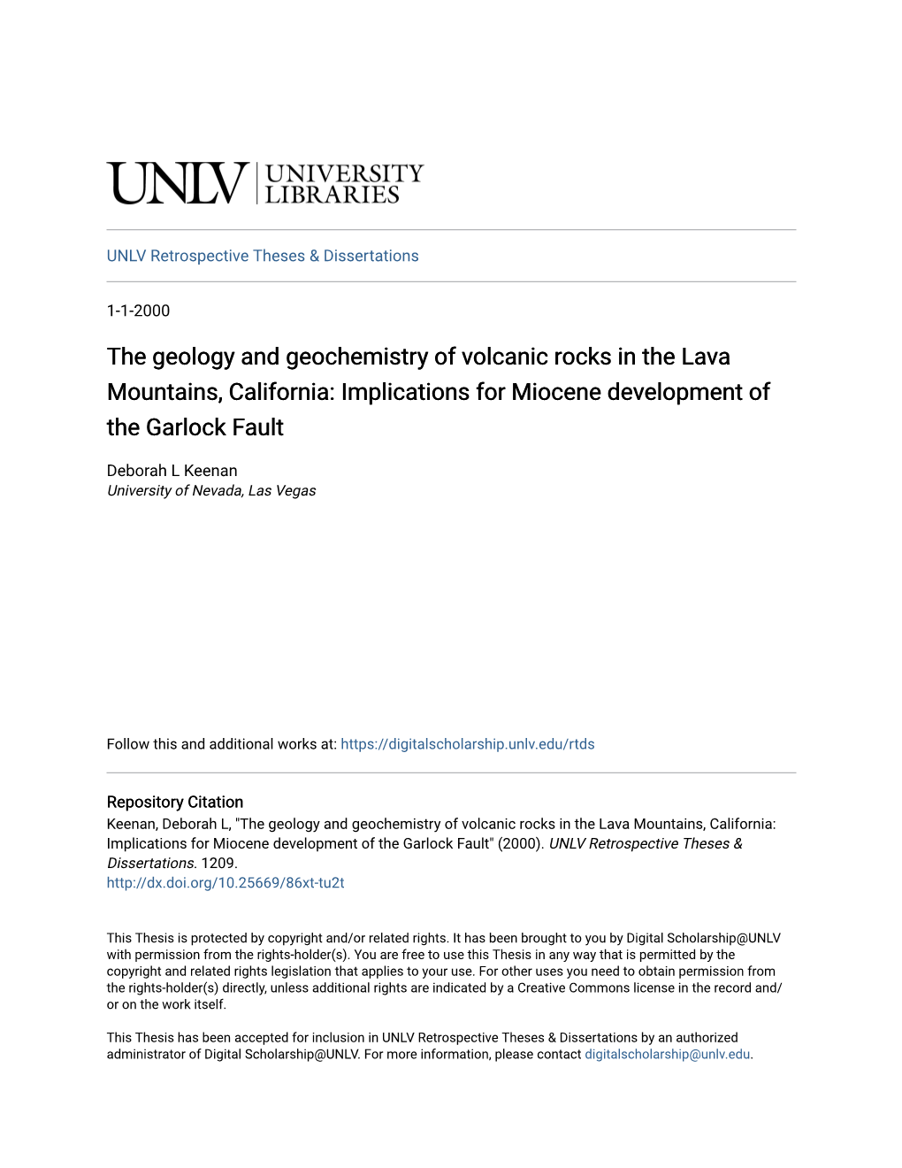 The Geology and Geochemistry of Volcanic Rocks in the Lava Mountains, California: Implications for Miocene Development of the Garlock Fault