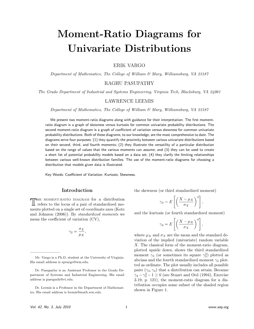 Moment-Ratio Diagrams for Univariate Distributions