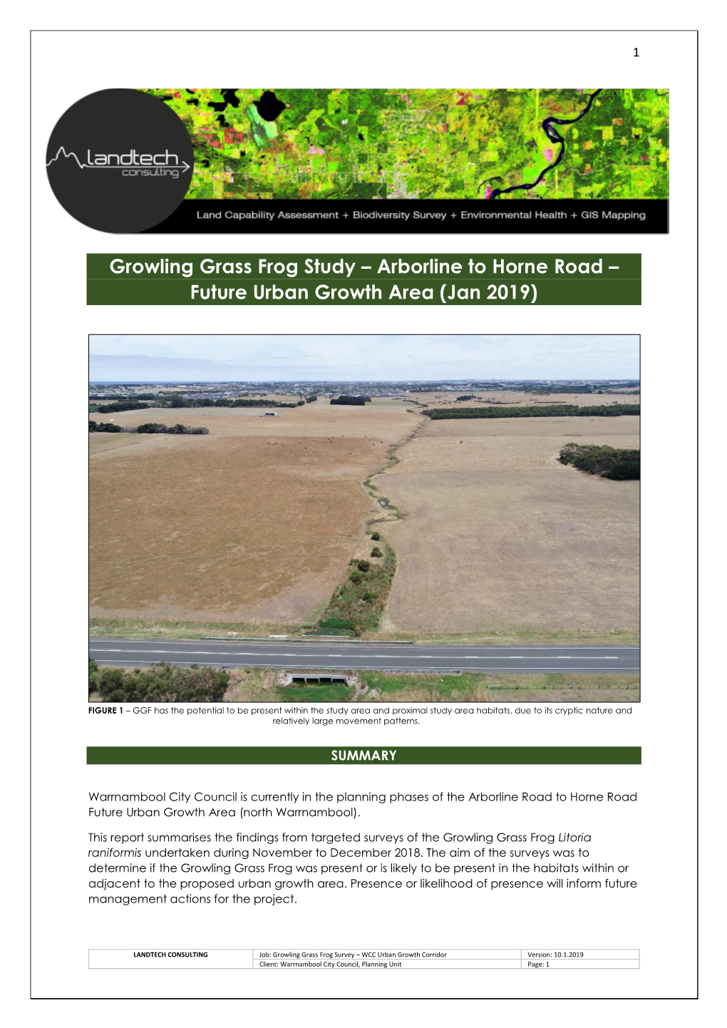 Growling Grass Frog Study – Arborline to Horne Road – Future Urban Growth Area (Jan 2019)