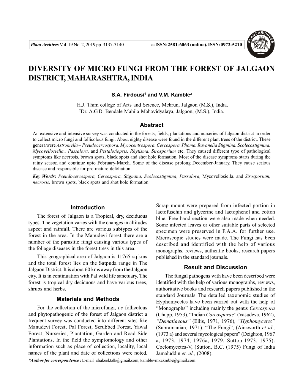 Diversity of Micro Fungi from the Forest of Jalgaon District, Maharashtra, India