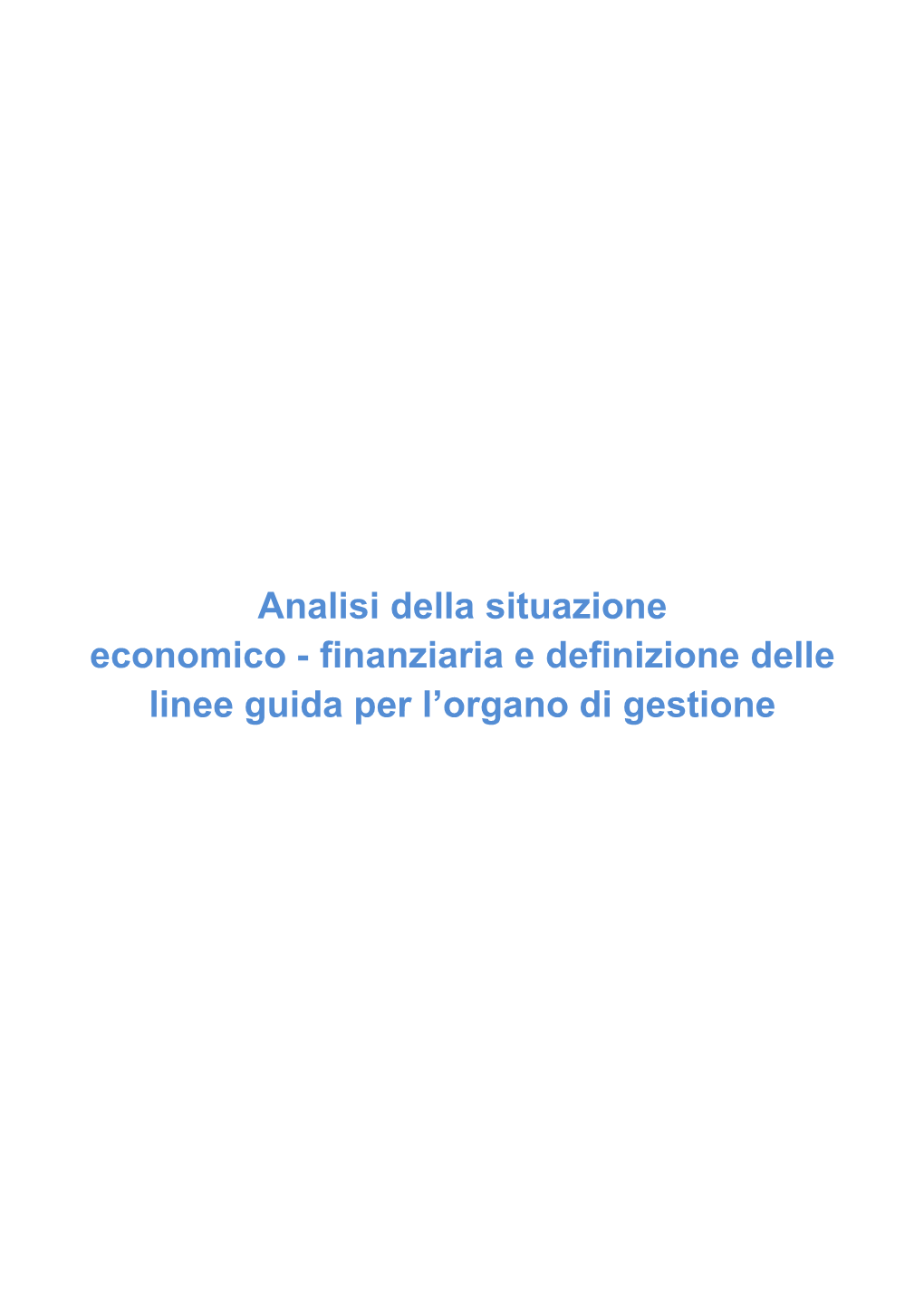 Analisi Della Situazione Economico - Finanziaria E Definizione Delle Linee Guida Per L’Organo Di Gestione