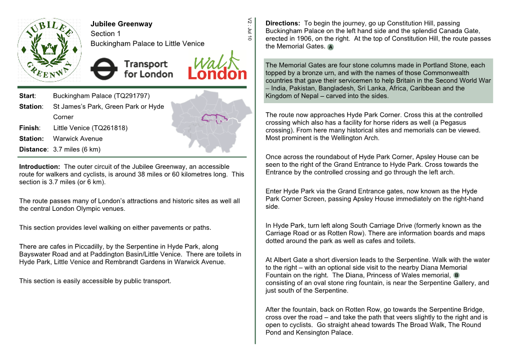 Jubilee Greenway Section 1 Buckingham Palace to Little Venice