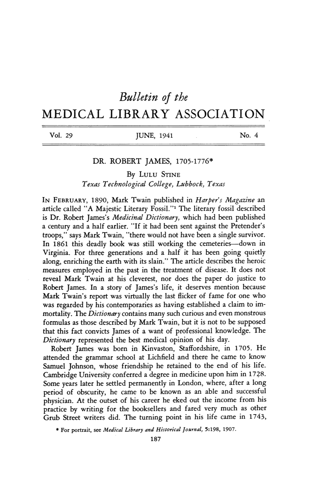 Bulletin of the MEDICAL LIBRARY ASSOCIATION