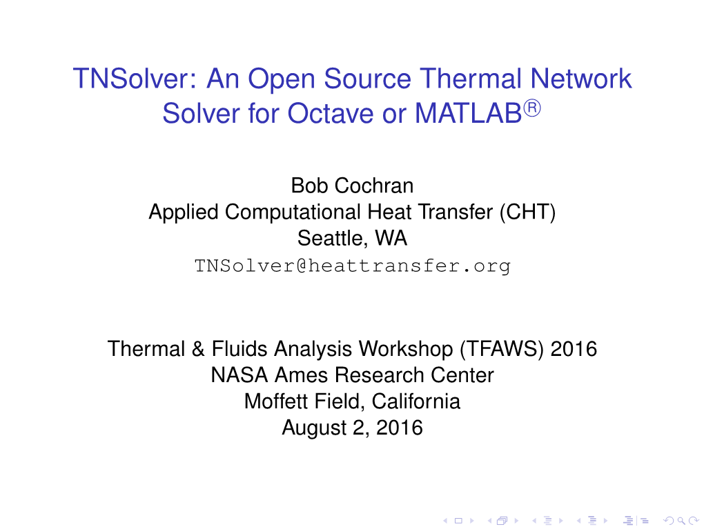 Tnsolver: an Open Source Thermal Network Solver for Octave Or MATLAB R
