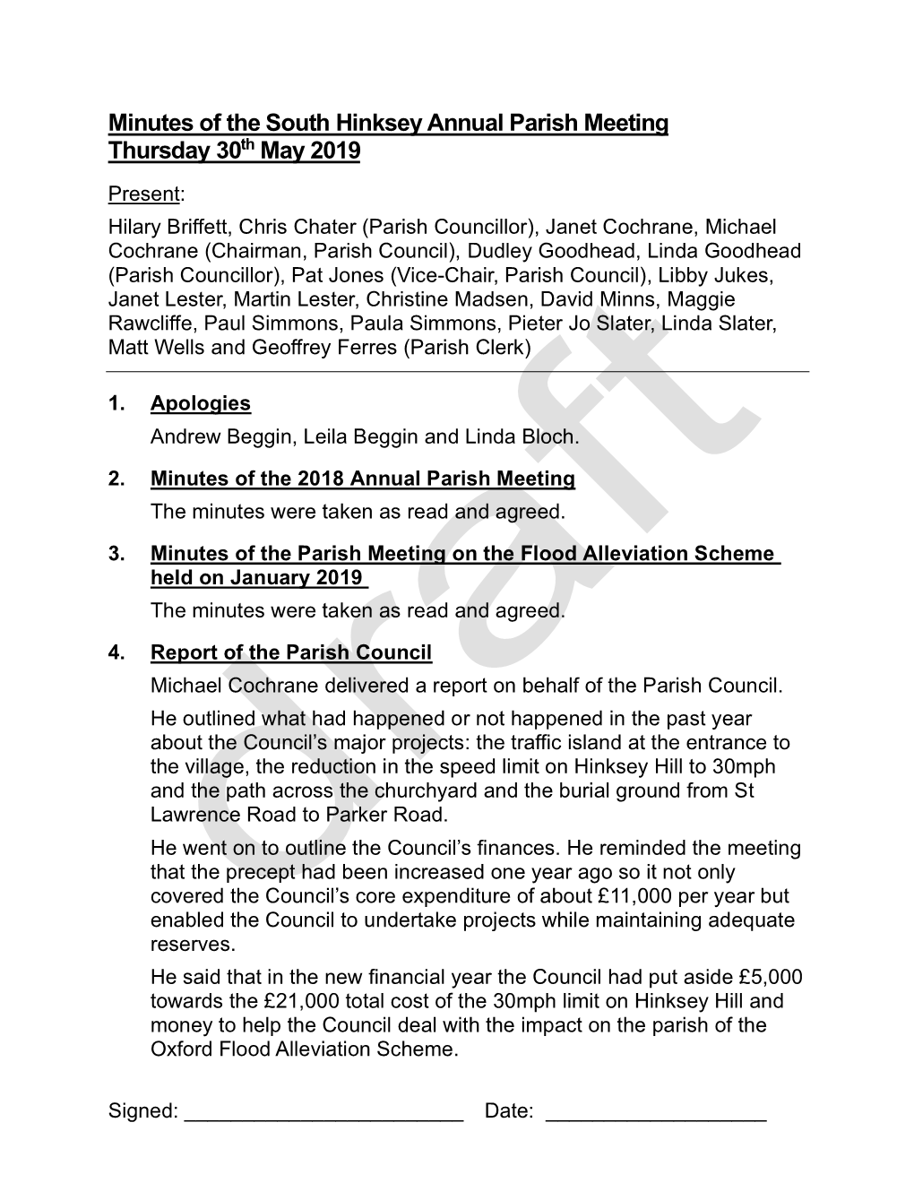 May 2019 Annual Parish Meeting (Draft)