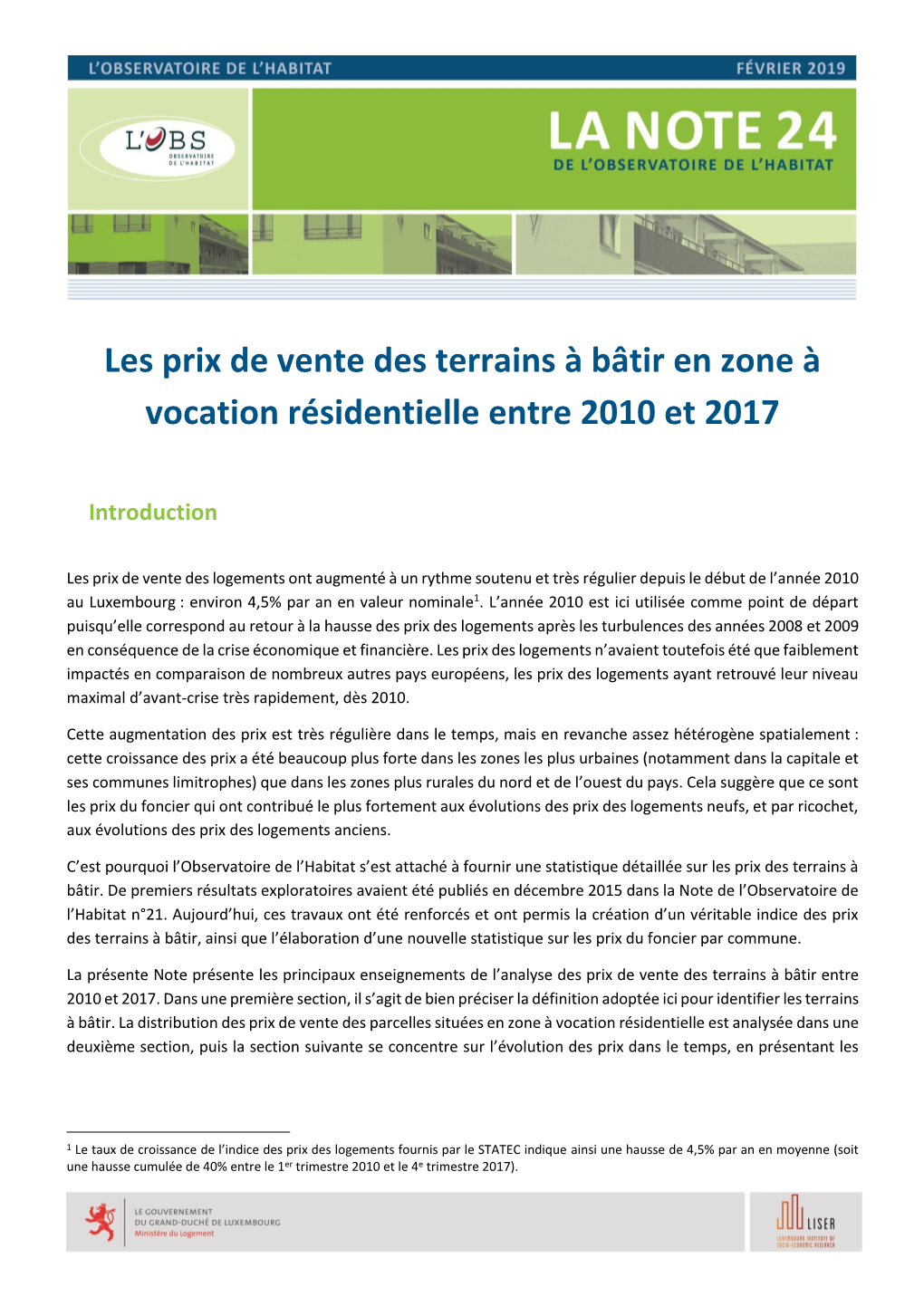 La Note 24 De L'observatoire De L'habitat