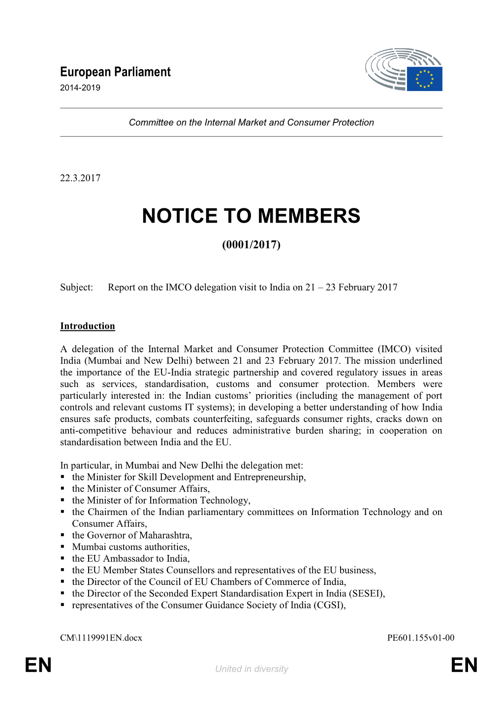 En En Notice to Members