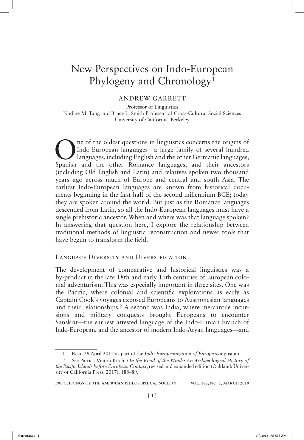 New Perspectives on Indo-European Phylogeny and Chronology1