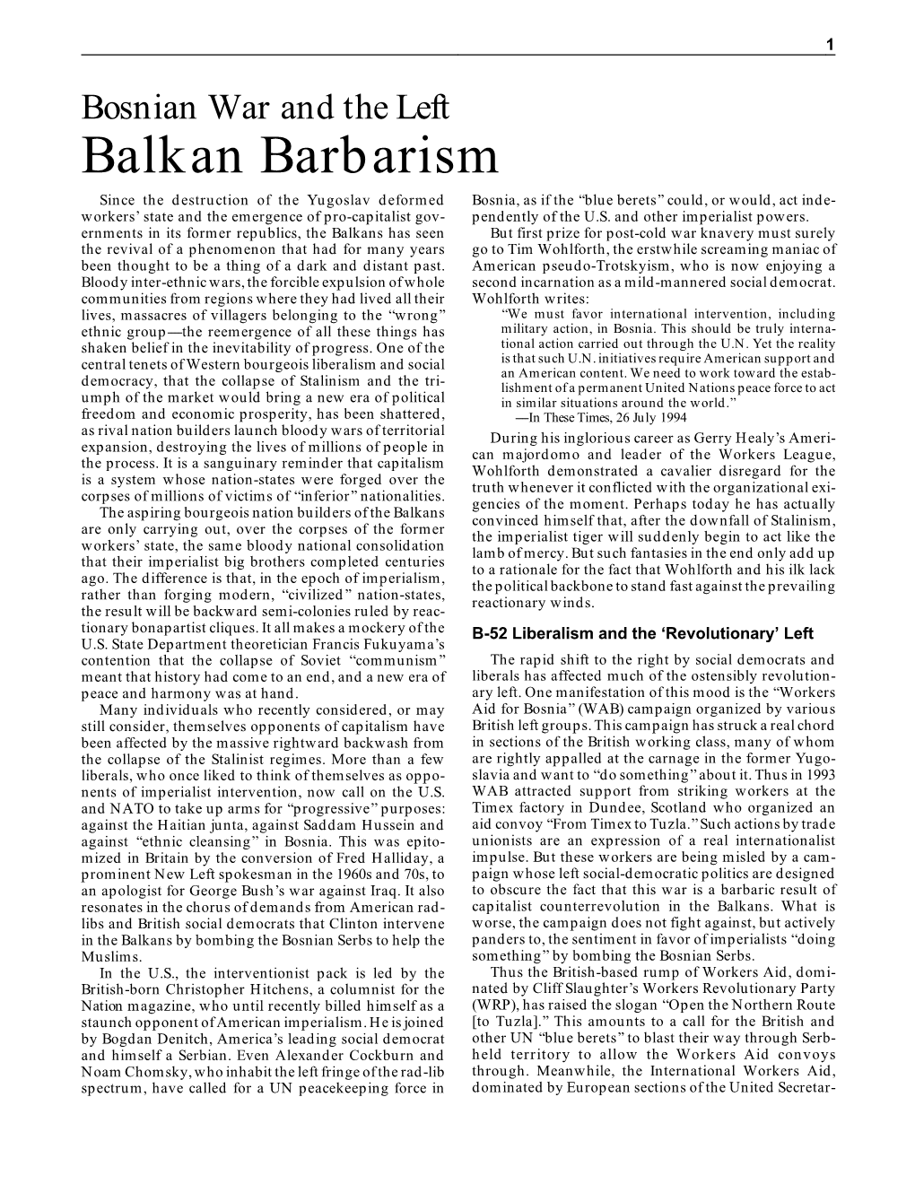 Bosnian War and the Left Balkan Barbarism