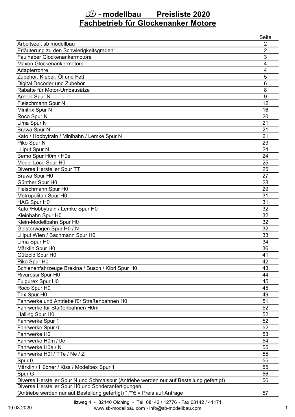 Preisliste 2020 Fachbetrieb Für Glockenanker Motore