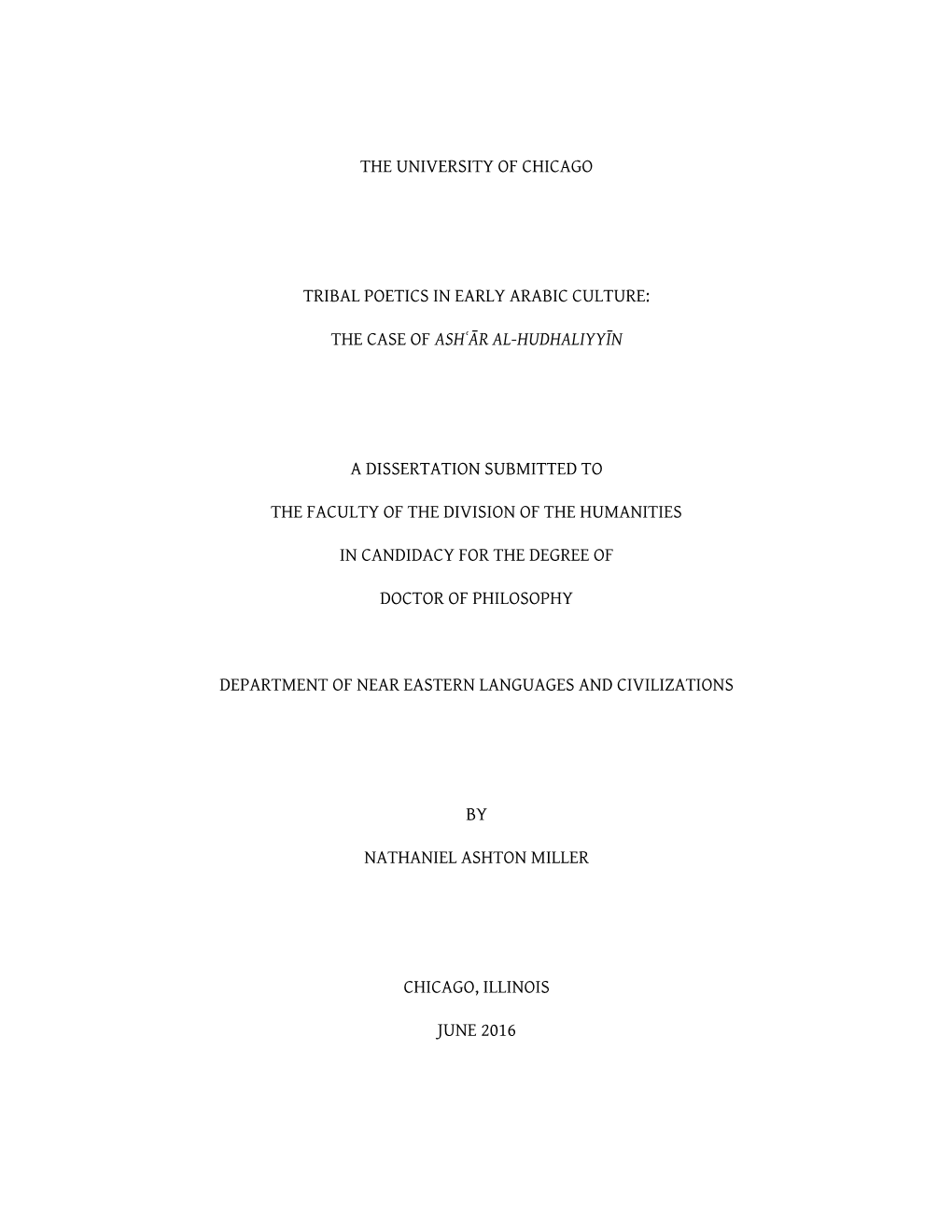 Tribal Poetics in Early Arabic Culture: the Case of Ash'ār Al-Hudhaliyyīn