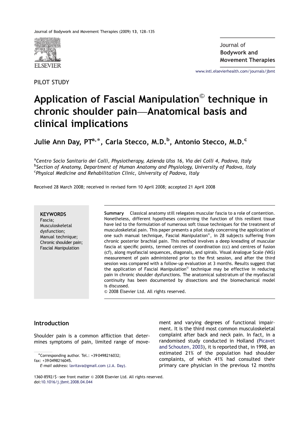 Application of Fascial Manipulation Technique in Chronic Shoulder Pain