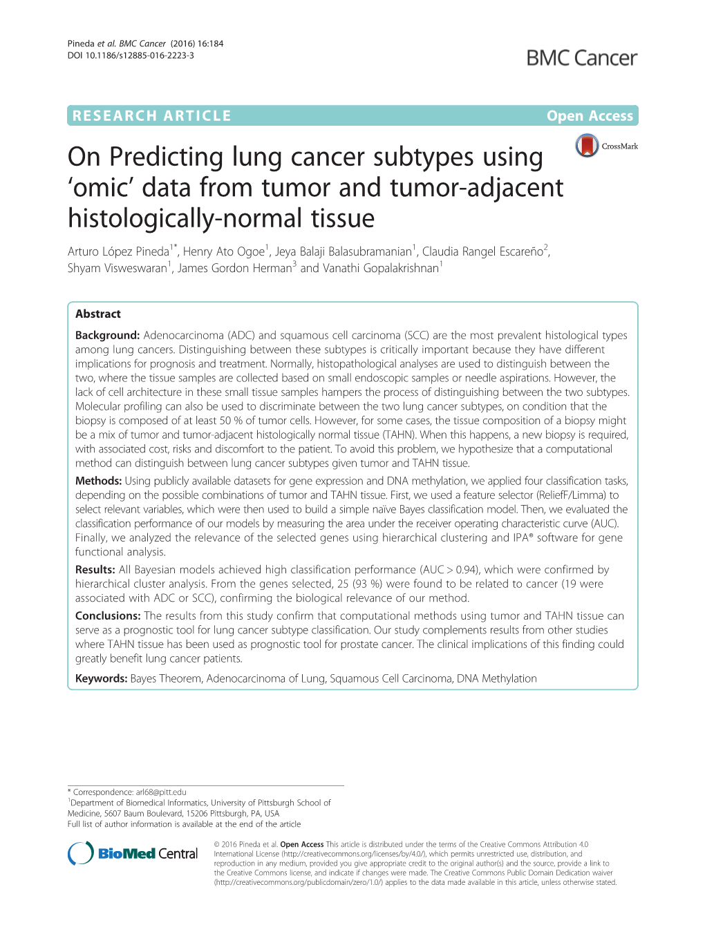 On Predicting Lung Cancer Subtypes Using