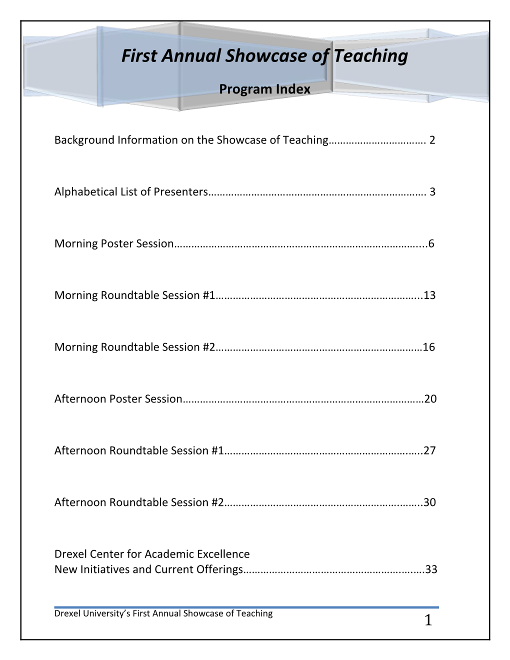 First Annual Showcase of Teaching Program Index