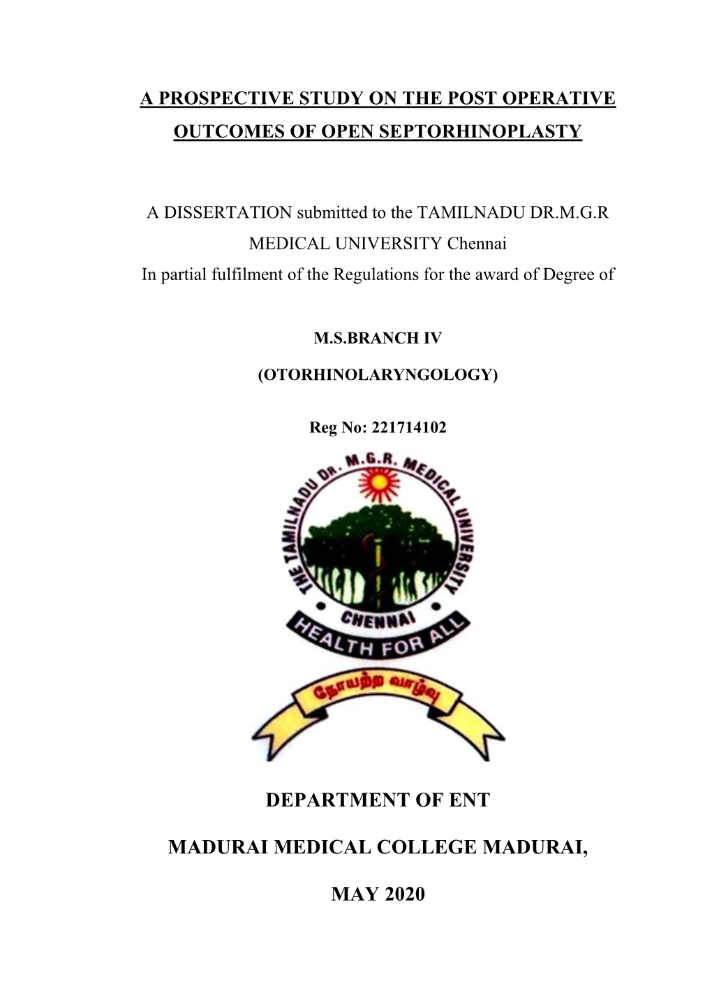 Department of Ent Madurai Medical College Madurai