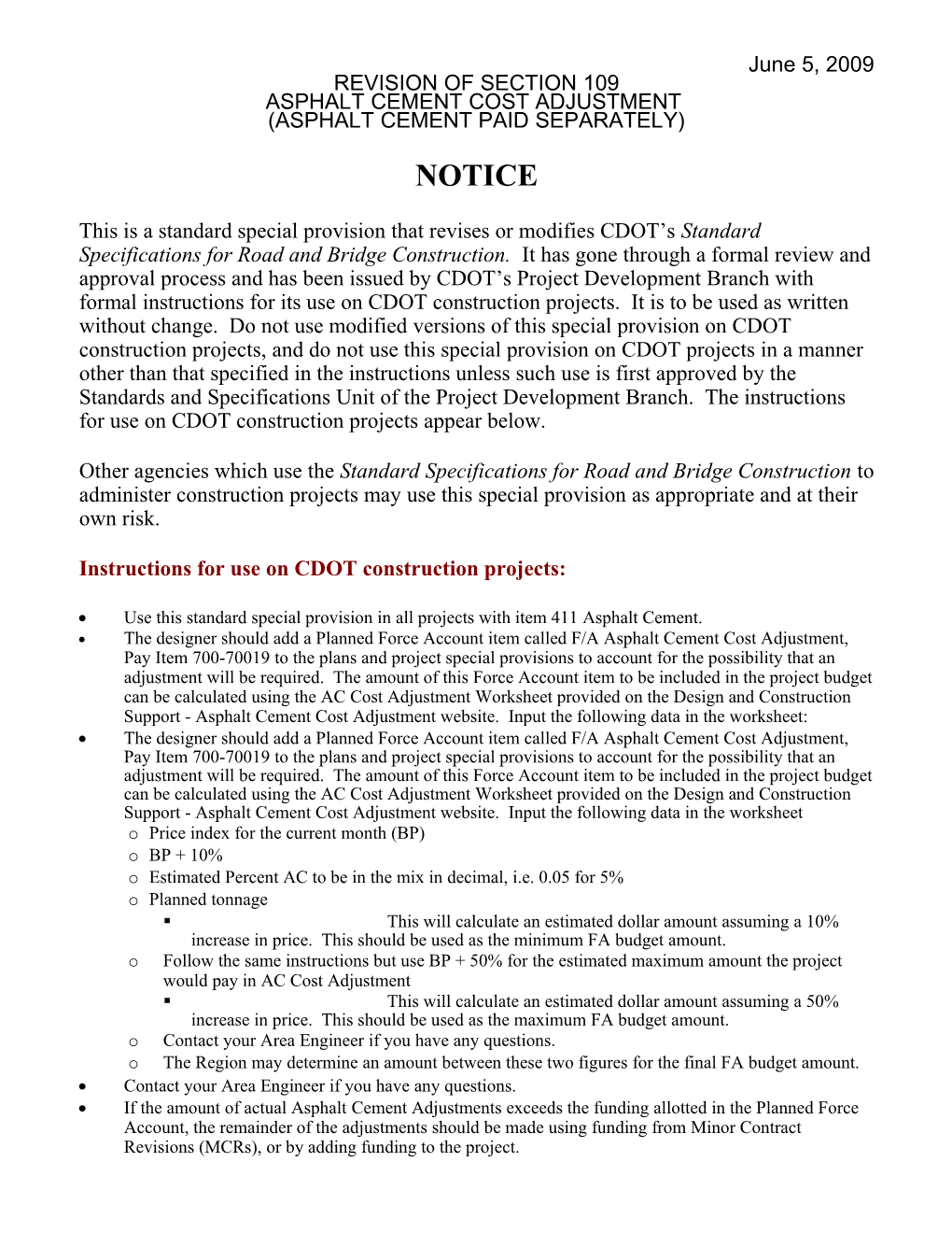 Asphalt Cement Cost Adjustment