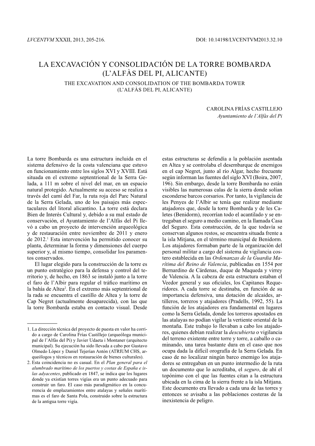 La Excavación Y Consolidación De La Torre Bombarda (L'alfàs Del Pi